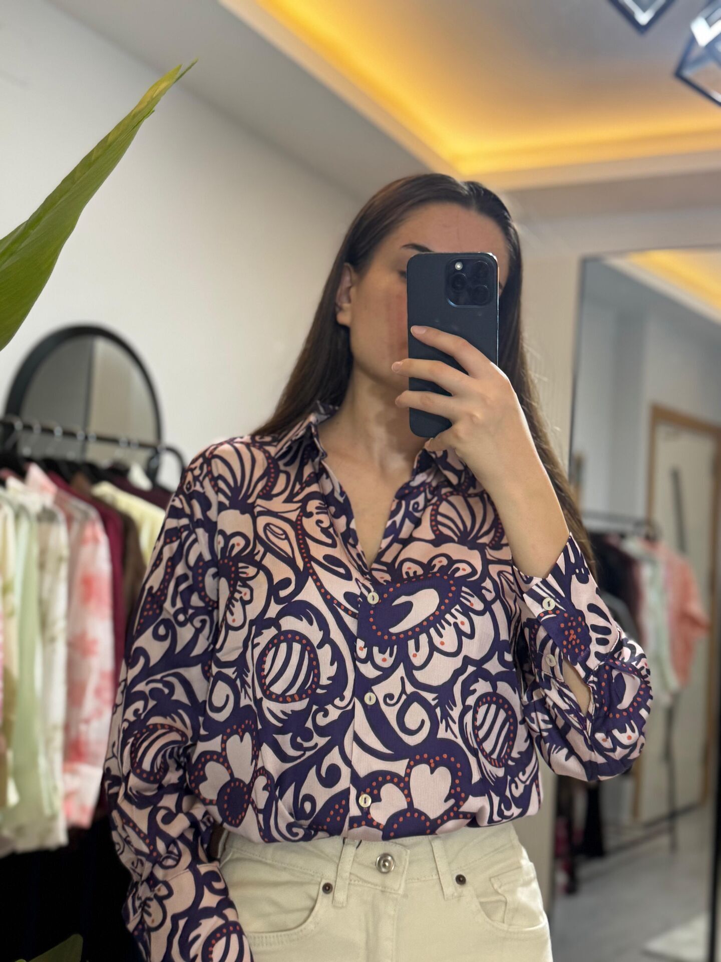 ÇİÇEK DESENLİ SATEN GÖMLEK