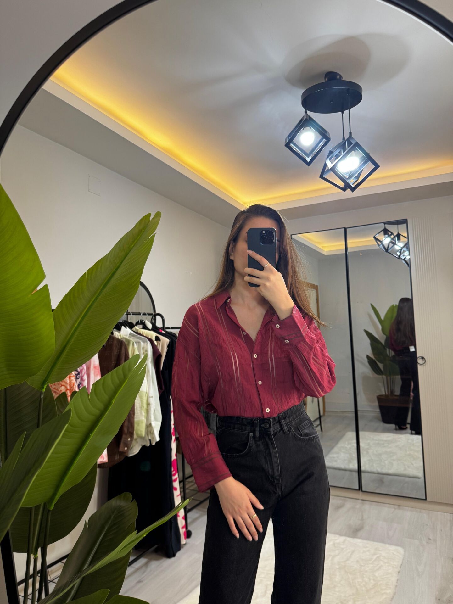 ORGANZE ÇİZGİLİ GÖMLEK