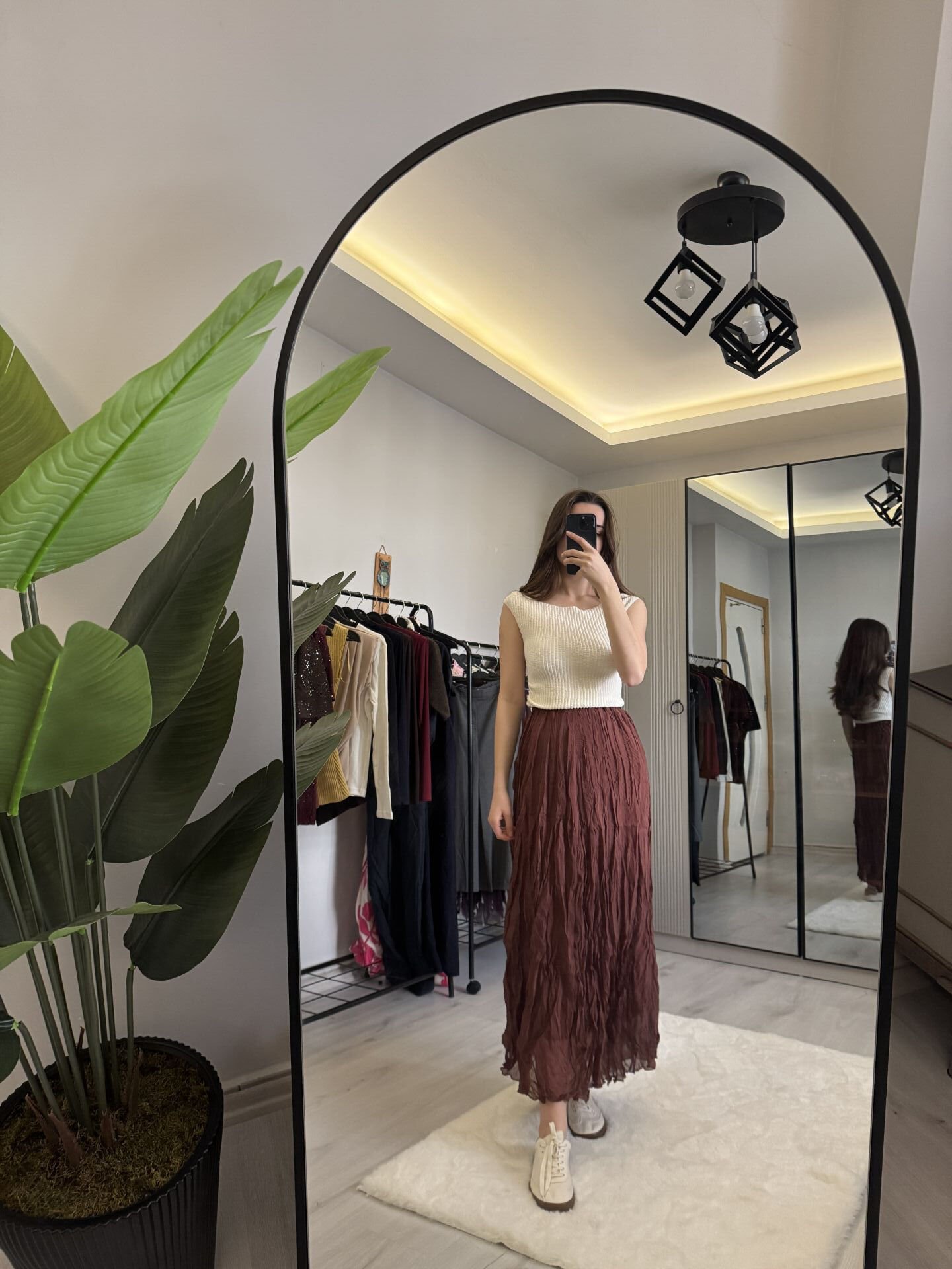 Kırışık model Tarçın rengi etek